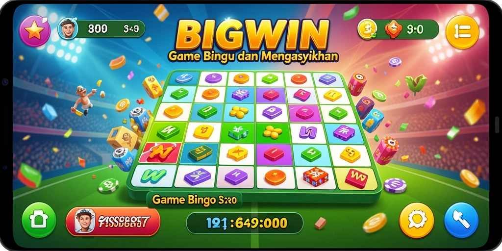 Gameplay Bingo yang seru di BIGWIN, penuh warna dan interaksi.