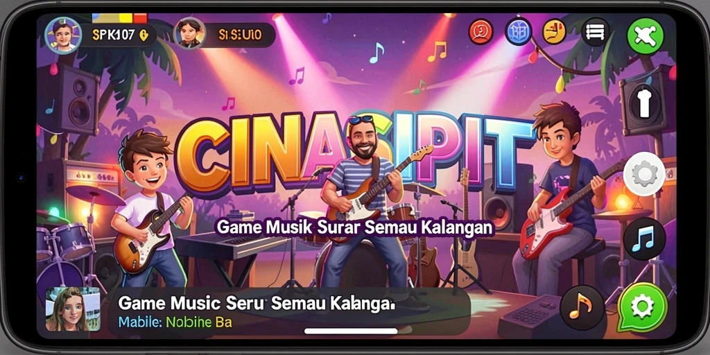 Tampilan gameplay seru dalam CINASIPIT dengan berbagai pilihan lagu.