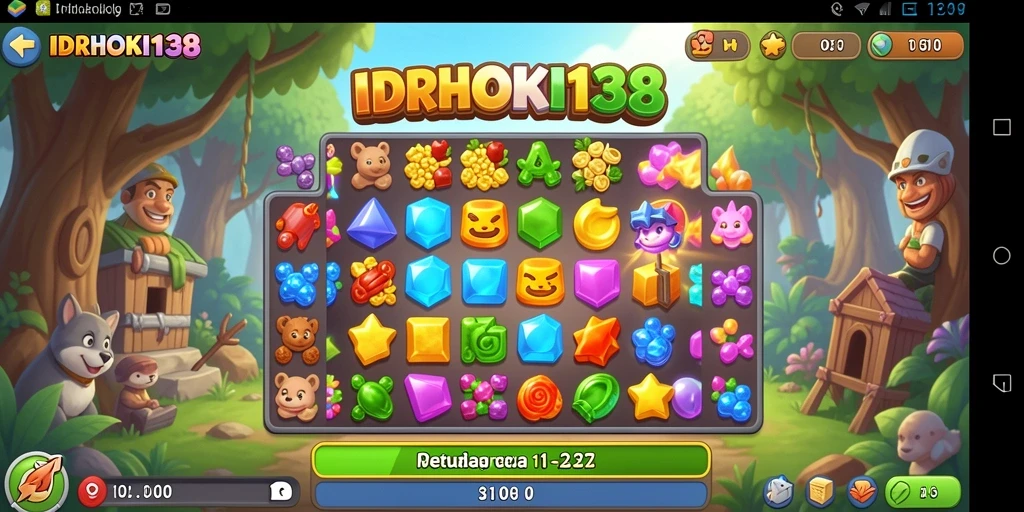Screenshot gameplay IDRHOKI138 menampilkan aksi mencocokkan objek berwarna.