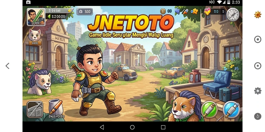 Tampilan gameplay JNETOTO dengan karakter mengumpulkan sumber daya.