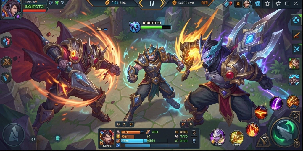 Screenshot gameplay KOITOTO dengan aksi pertarungan tim yang mendebarkan.